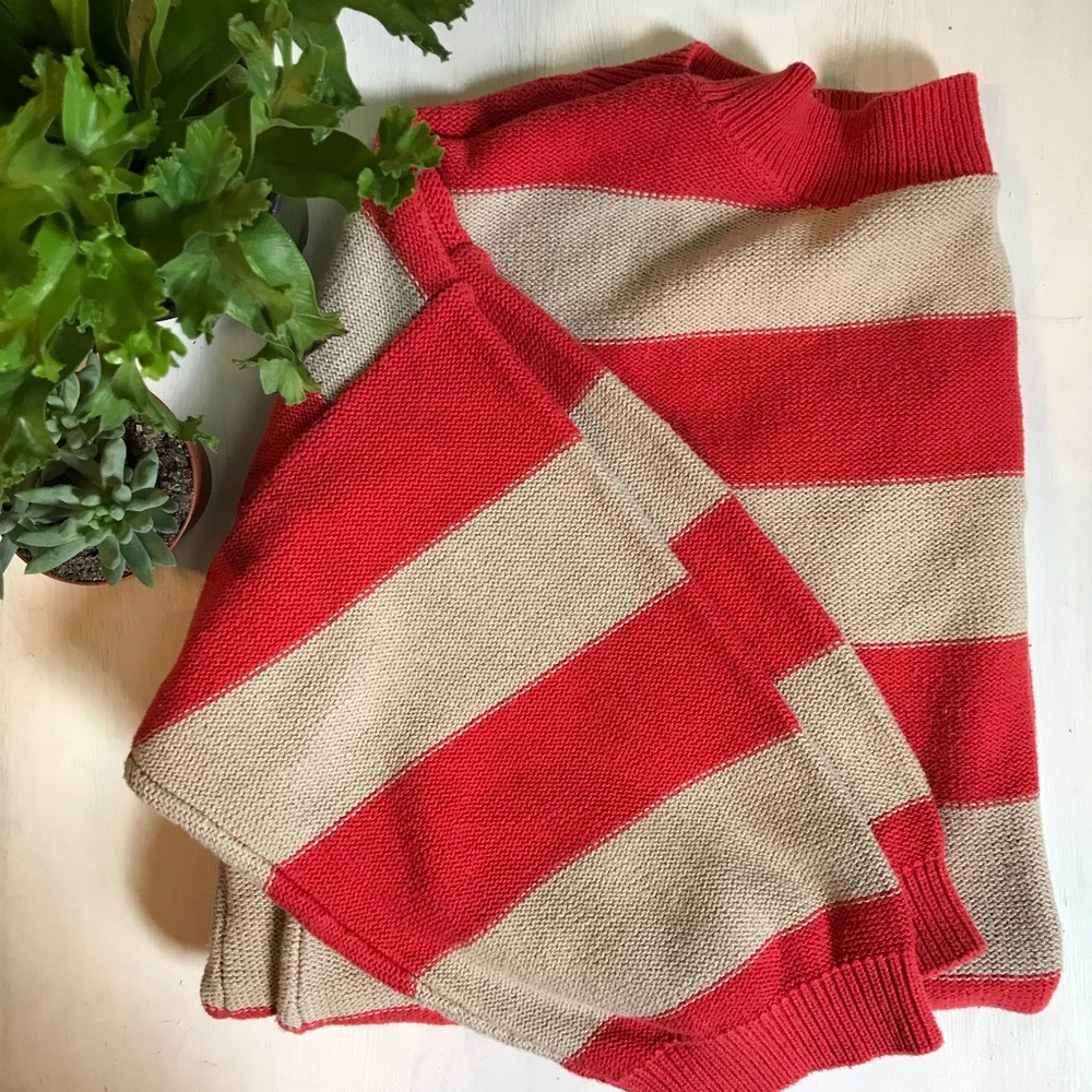 Old Navy Red & Tan Crop-Sleeve Sweater